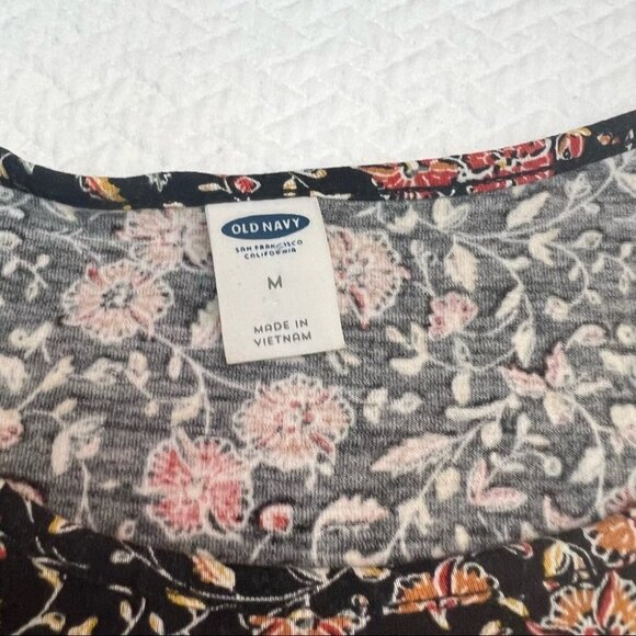 OLD Navy🖤Black Floral Peasant Boho Top Blouse Size M - Picture 9 of 11